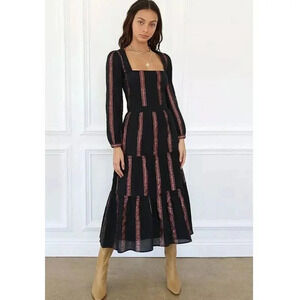 Adelyn Rae Midi Dress Tiered Long Sleeve Black Rose Gold Size XS